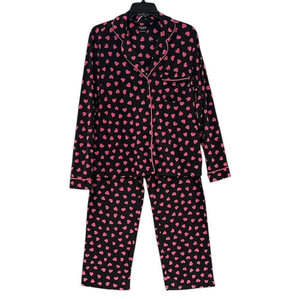 Kate Spade New York Pajama Set Small Pink Hearts Long Sleeve Pant Set